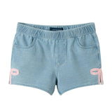 Girls Bow Hem Knit Denim Short | Blue Bow