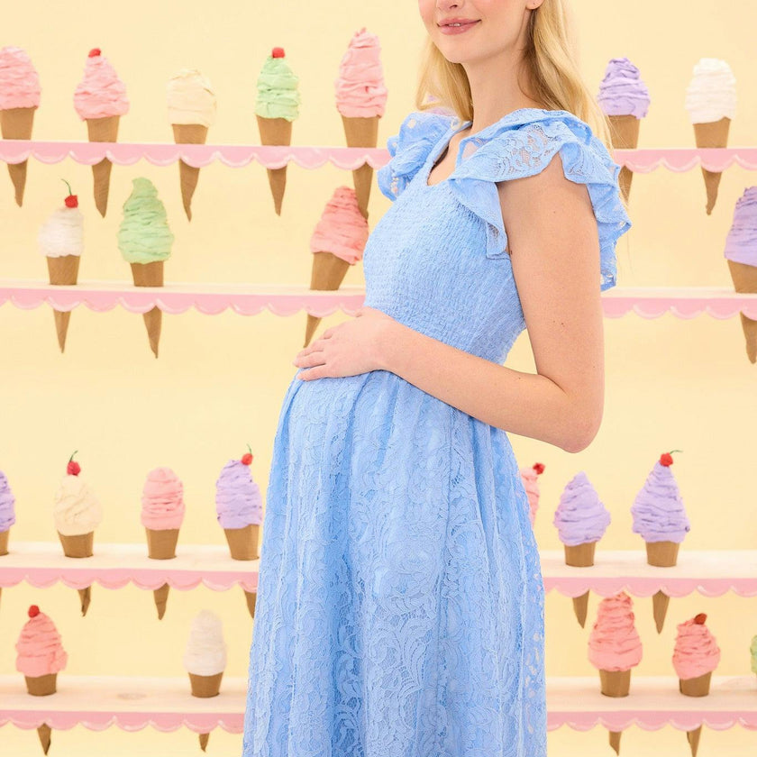 Hattie Dress in Cornflower Blue Lace