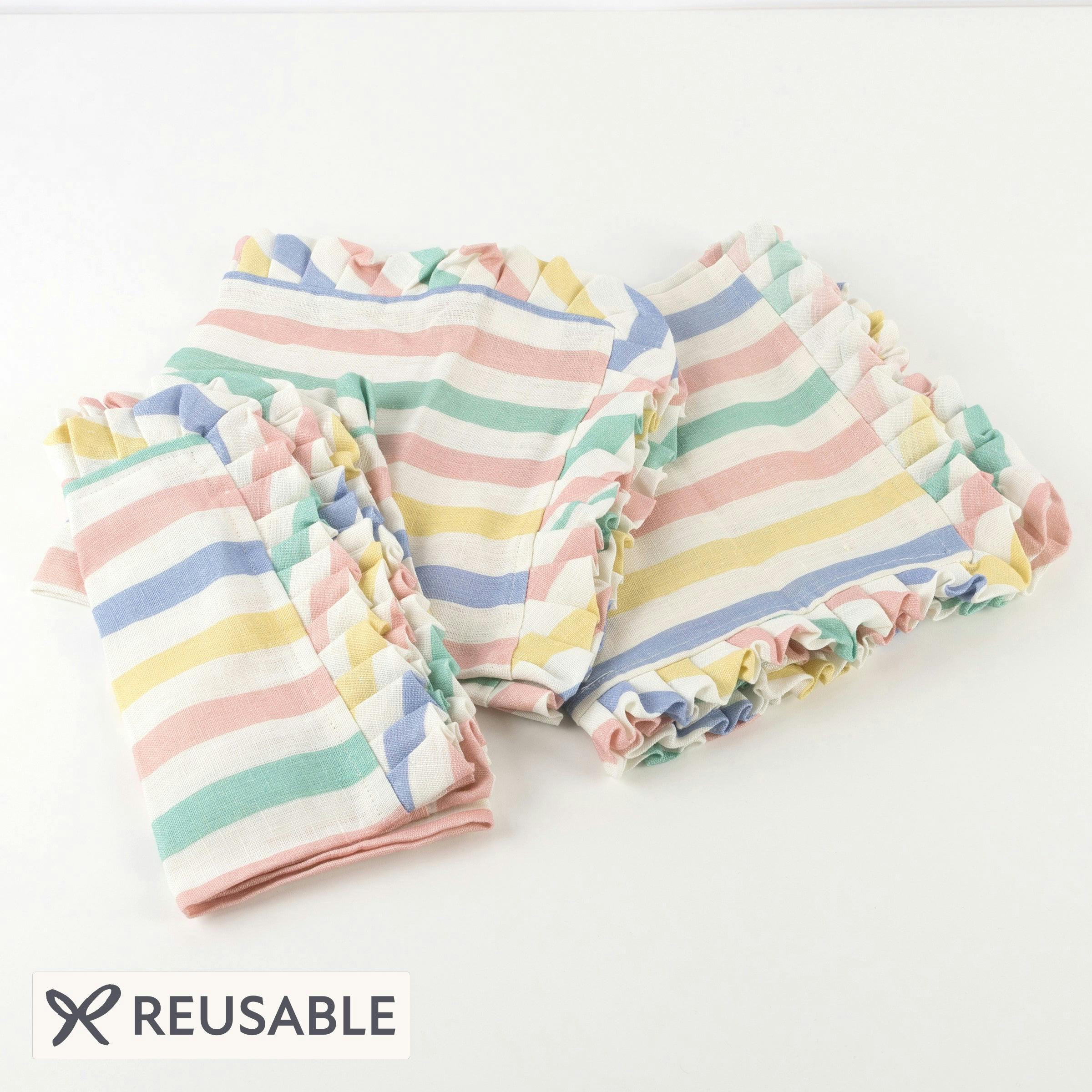 Multi Stripe Ruffle Fabric Napkins