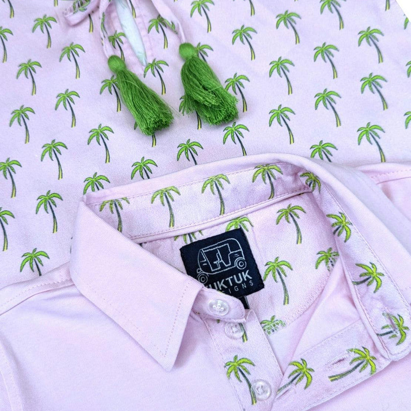Pink with Palms Trim Polo
