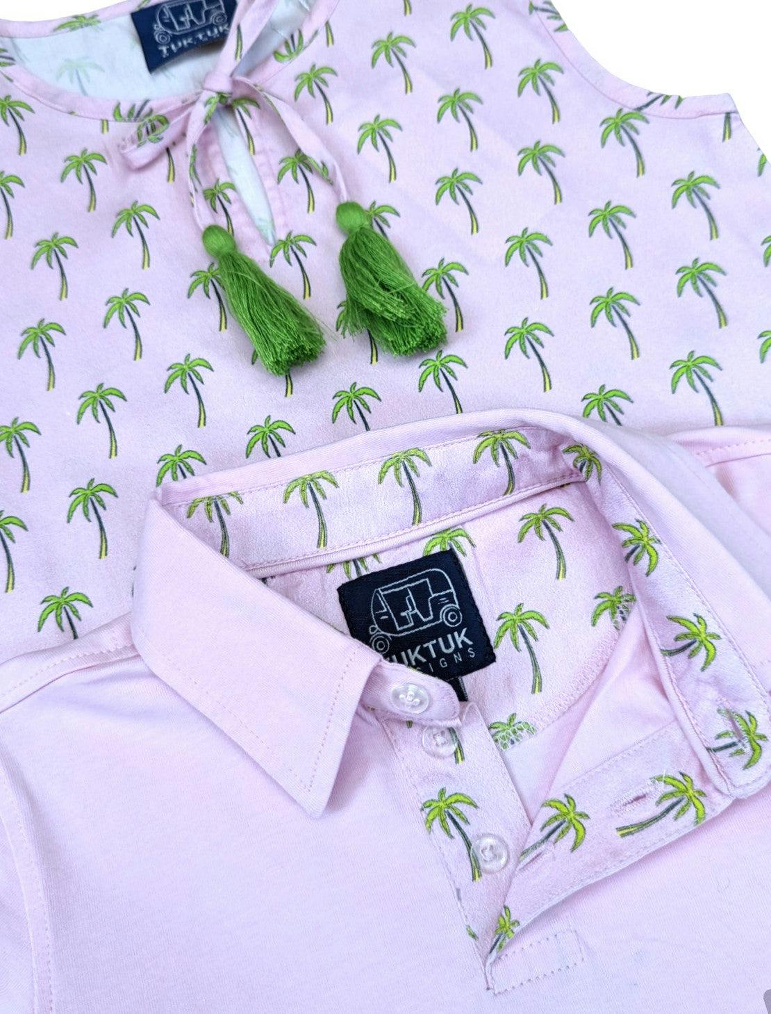 Pink with Palms Trim Polo