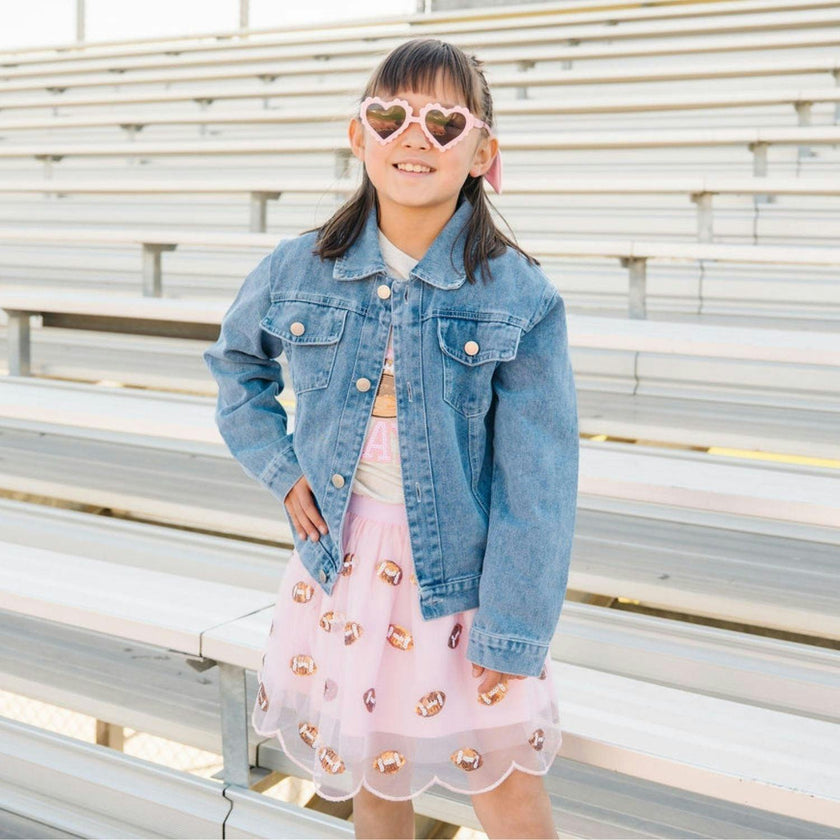 Football Sequin Patch Denim Jacket