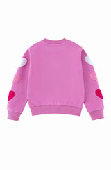 Brushed Fleece Patch Pullover Sweatshirt, Pink Hearts