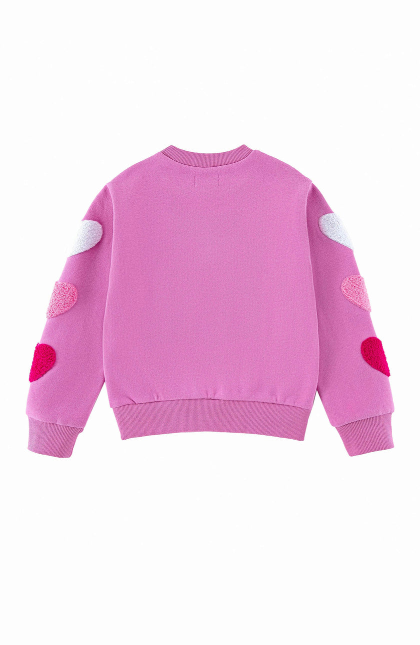 Brushed Fleece Patch Pullover Sweatshirt, Pink Hearts