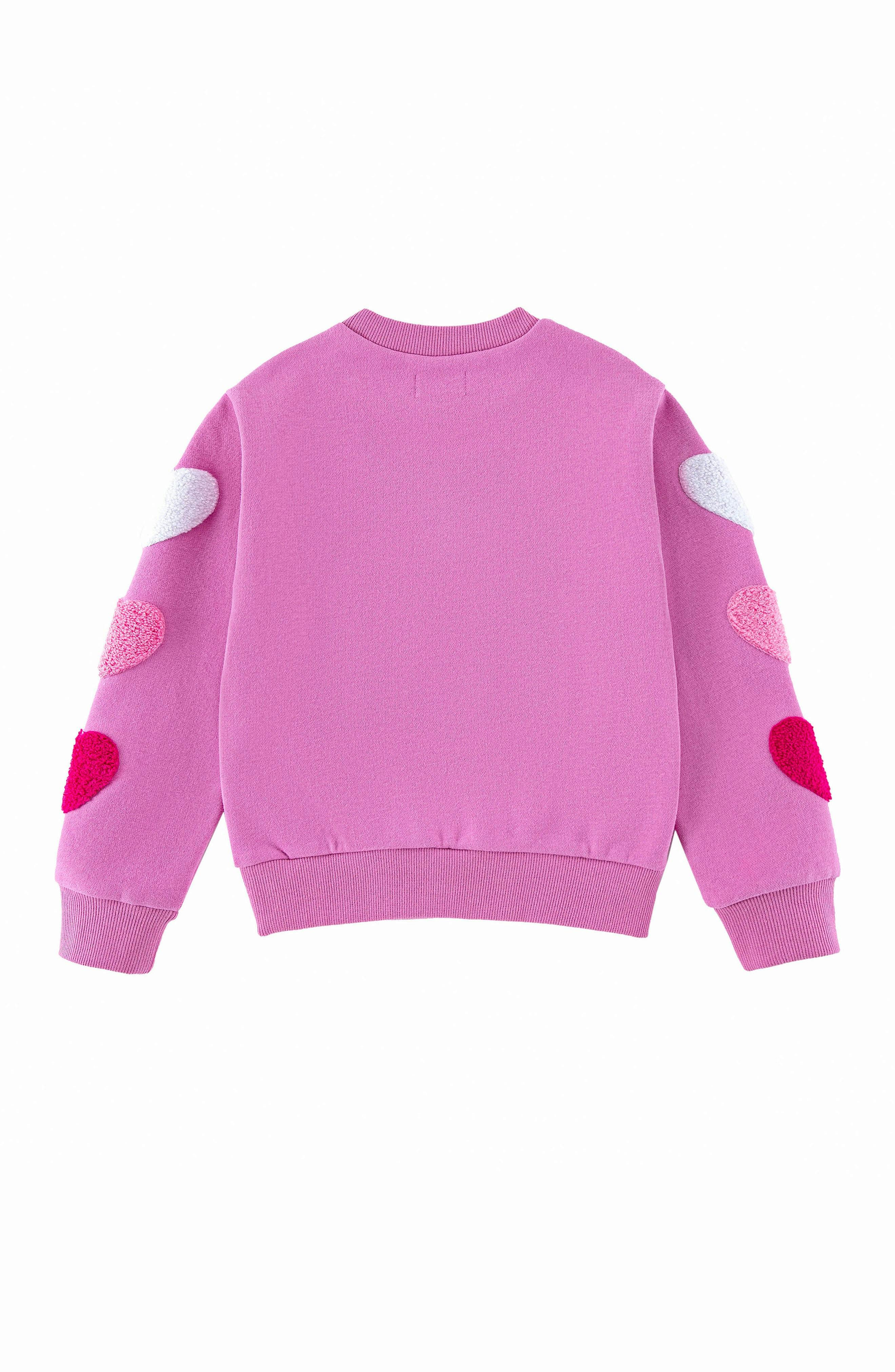 Brushed Fleece Patch Pullover Sweatshirt, Pink Hearts