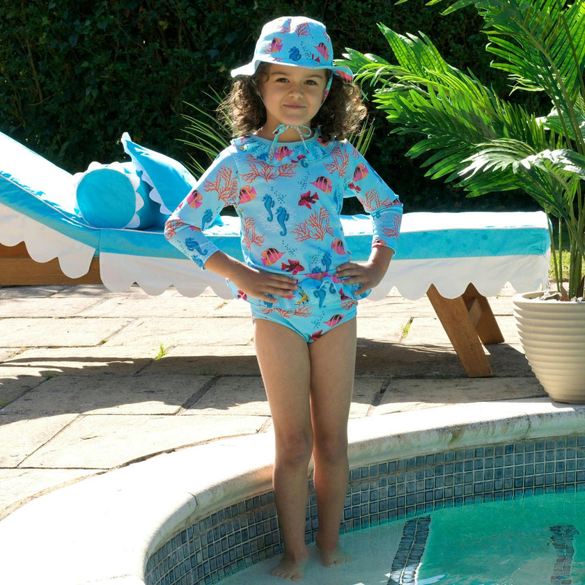 Coral Reef Print Long Sleeve Two-Piece Rashguard Set