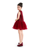 Red Tweed & Tulle Ruffle Dress