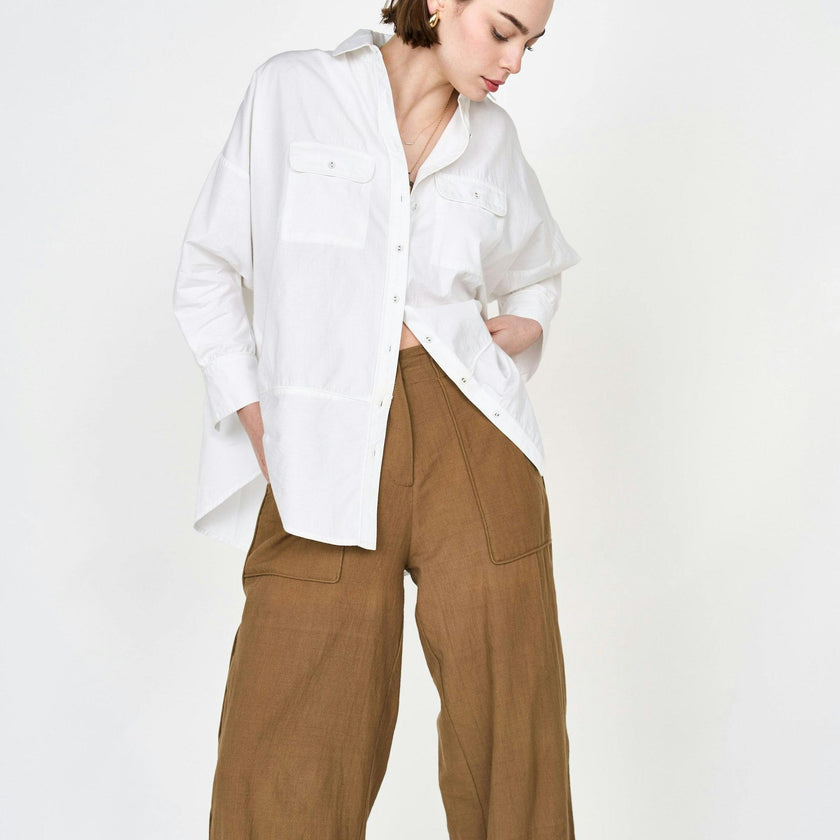 Women's Kyoto Poplin Long Sleeve Oversized Blouse, White
