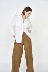 Women's Kyoto Poplin Long Sleeve Oversized Blouse, White