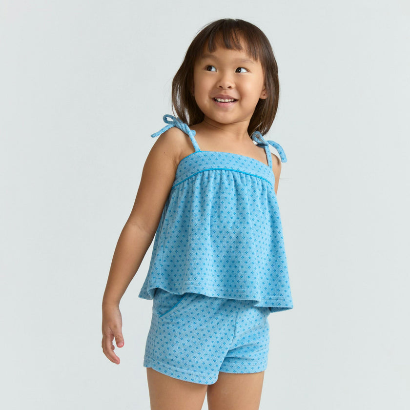 girls le marin dot french terry tie top and short set