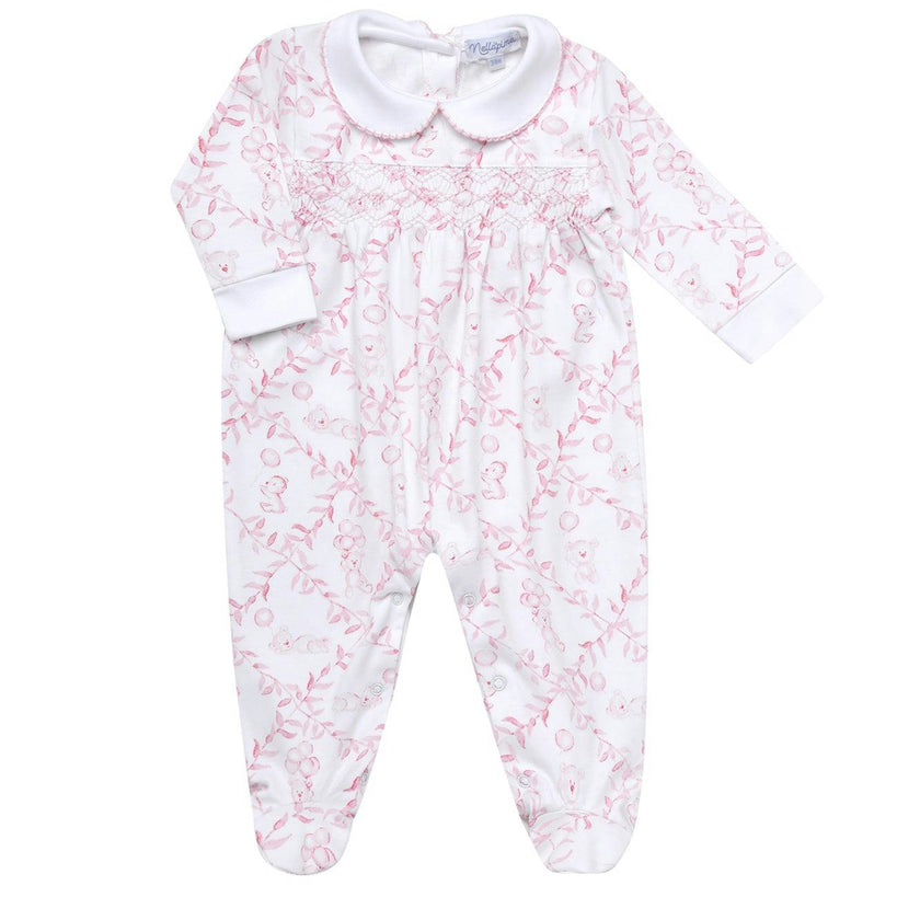 Pink Bears Trellace Smocked Footie
