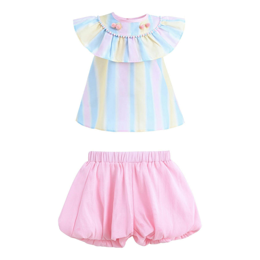 Multicolor Rainbow Striped Ruffle Outfit