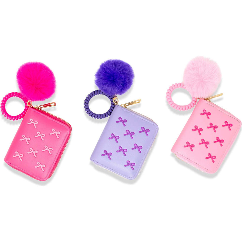 3D Bow Pom Pom Zip Wallet