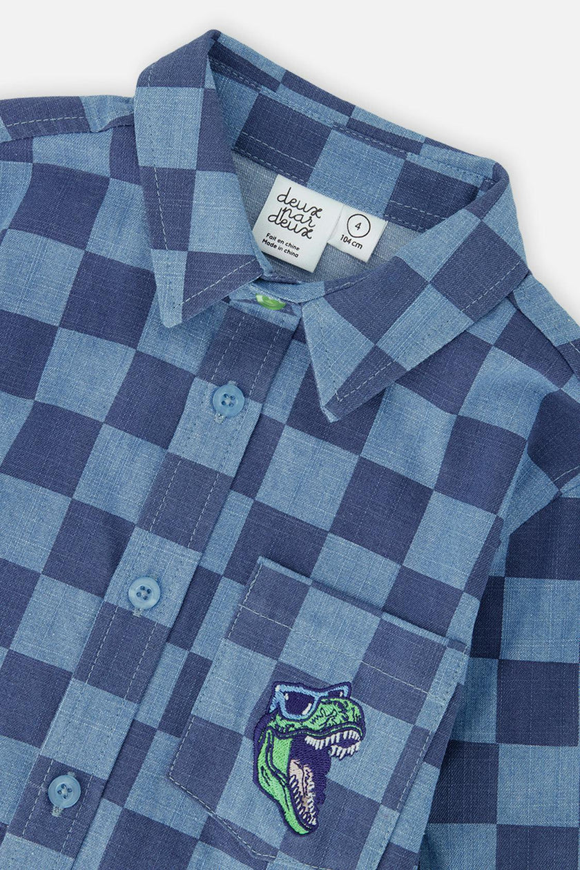 Chambray Shirt Blue Checkered Print