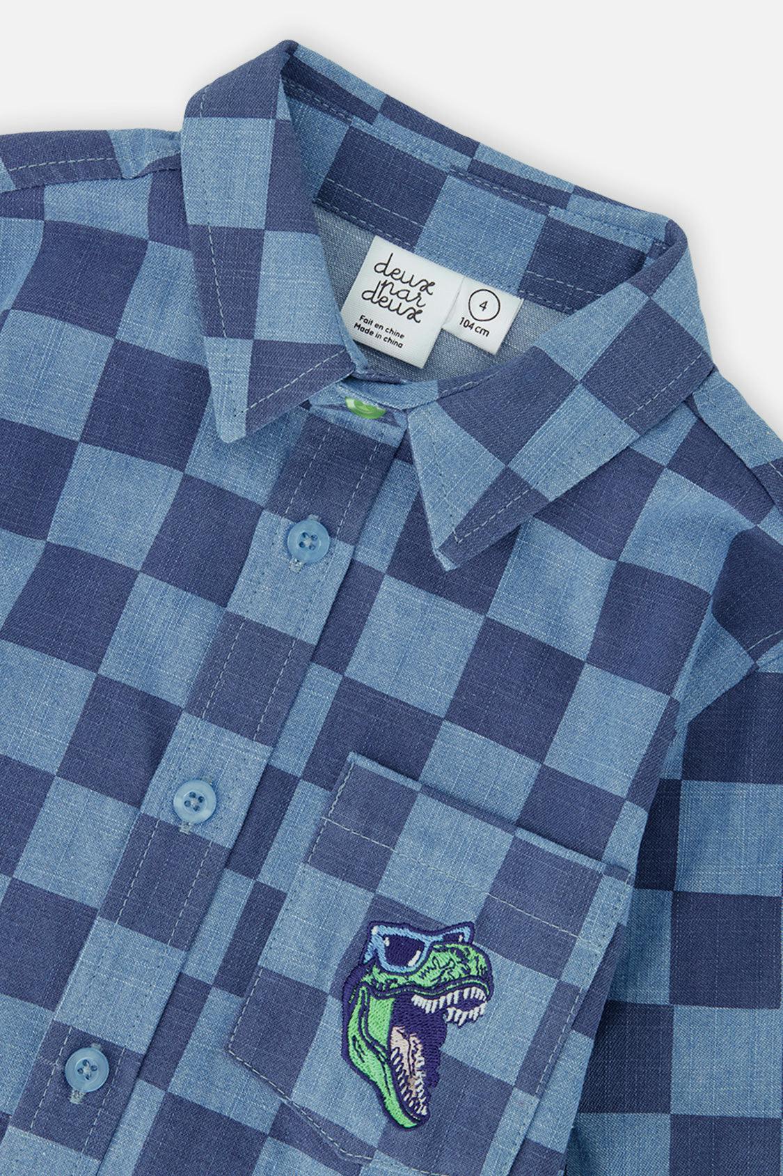 Chambray Shirt Blue Checkered Print