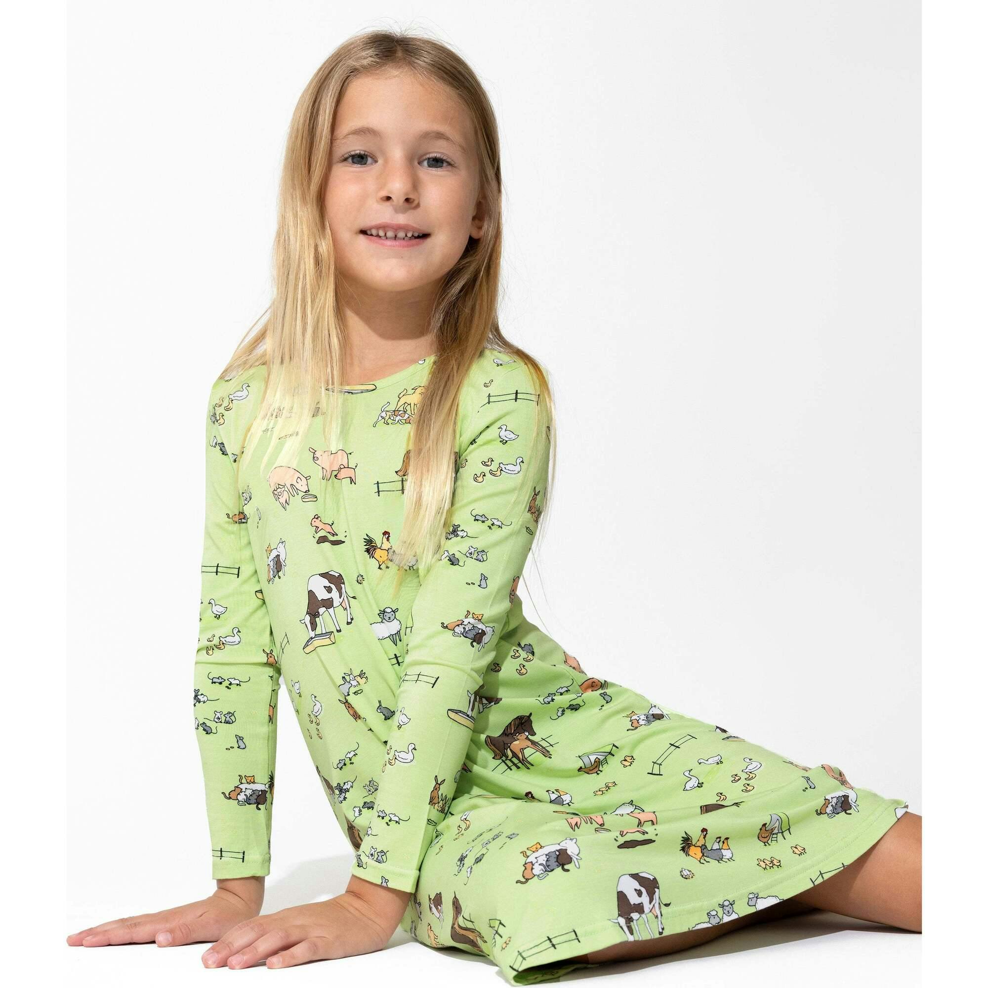 Farm Animals Bamboo Girls' Long Sleeve Dress