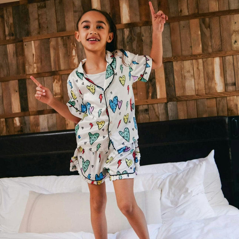 Rainbow Cheetah Heart Silk Shirt & Short Set
