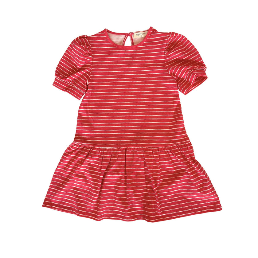 Puff Sleeve Tennis Dress in Red & White Heart Stripe