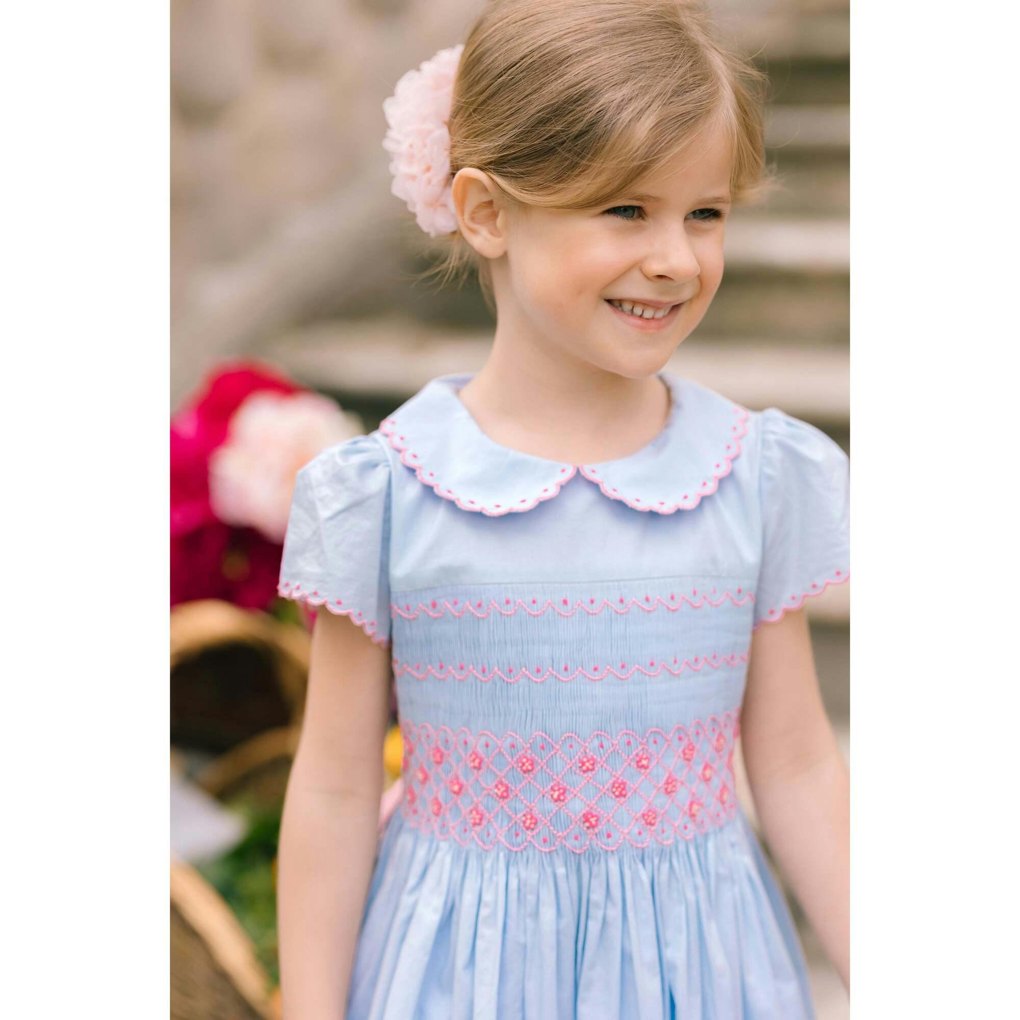 Myrtille Pink Floral Short Sleeve Bishop Dress