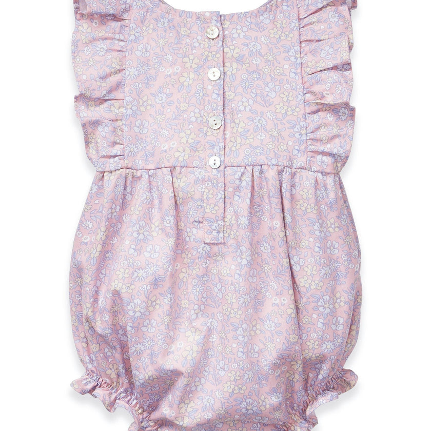 Baby's Twill Ruffled Romper in Fleur Blush
