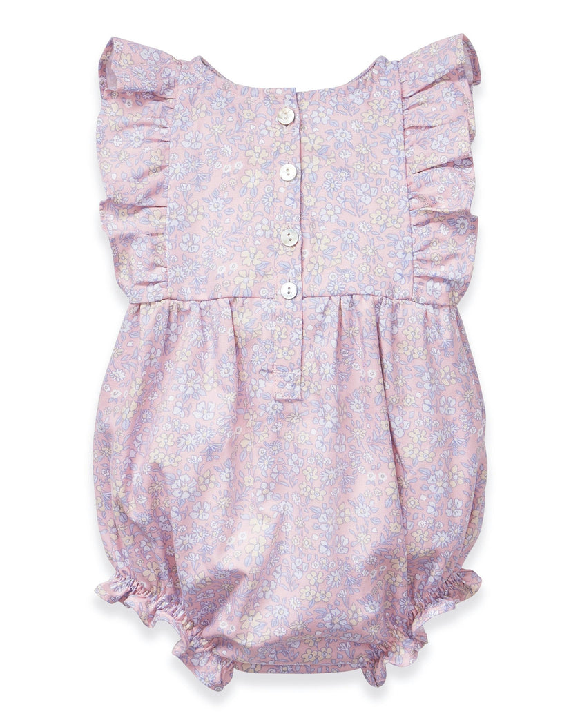 Baby's Twill Ruffled Romper in Fleur Blush