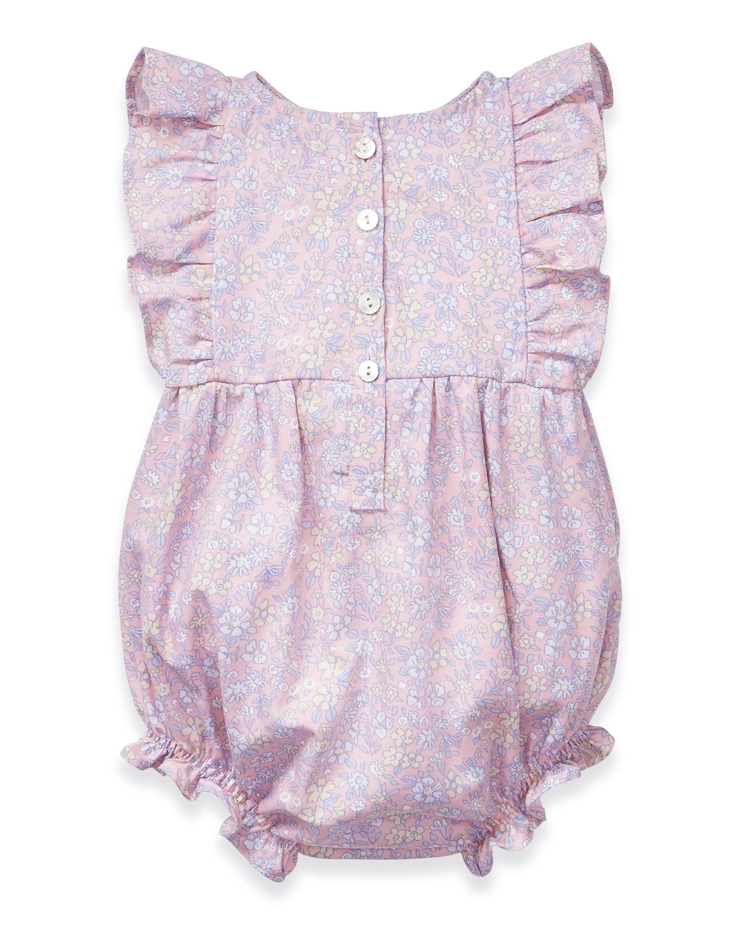 Baby's Twill Ruffled Romper in Fleur Blush