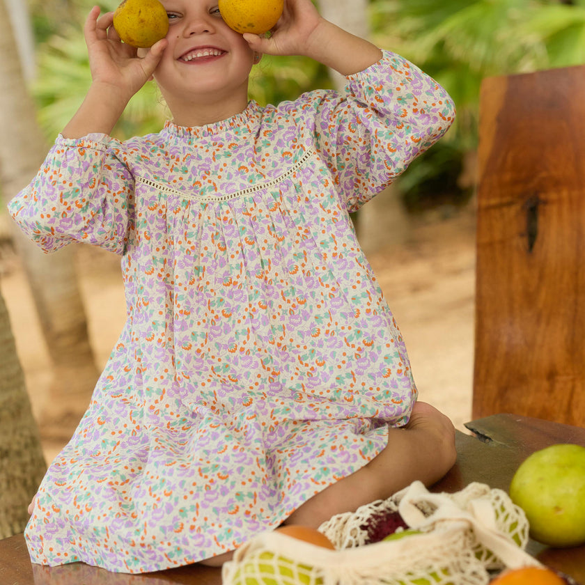 girls orchid floral long sleeve ruffle dress