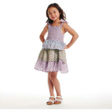 Kids Color Blocked Floral Tiered Dress
