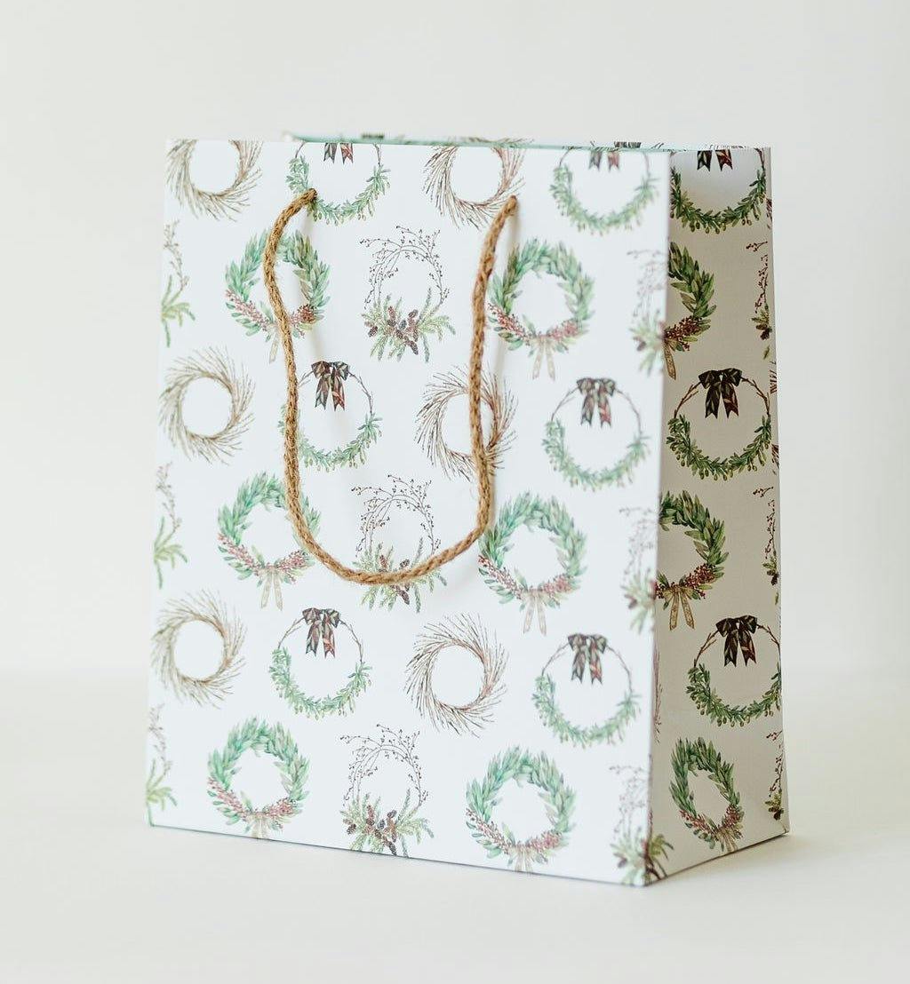 Holiday Evergreen Wreath Gift Bag Set of 3