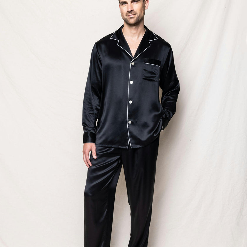 Men's Silk Pajama Set in Black
