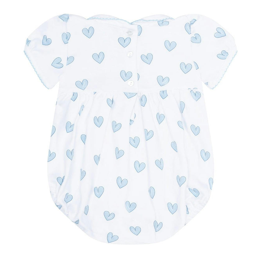 Blue Heart Print Smocked Bubble