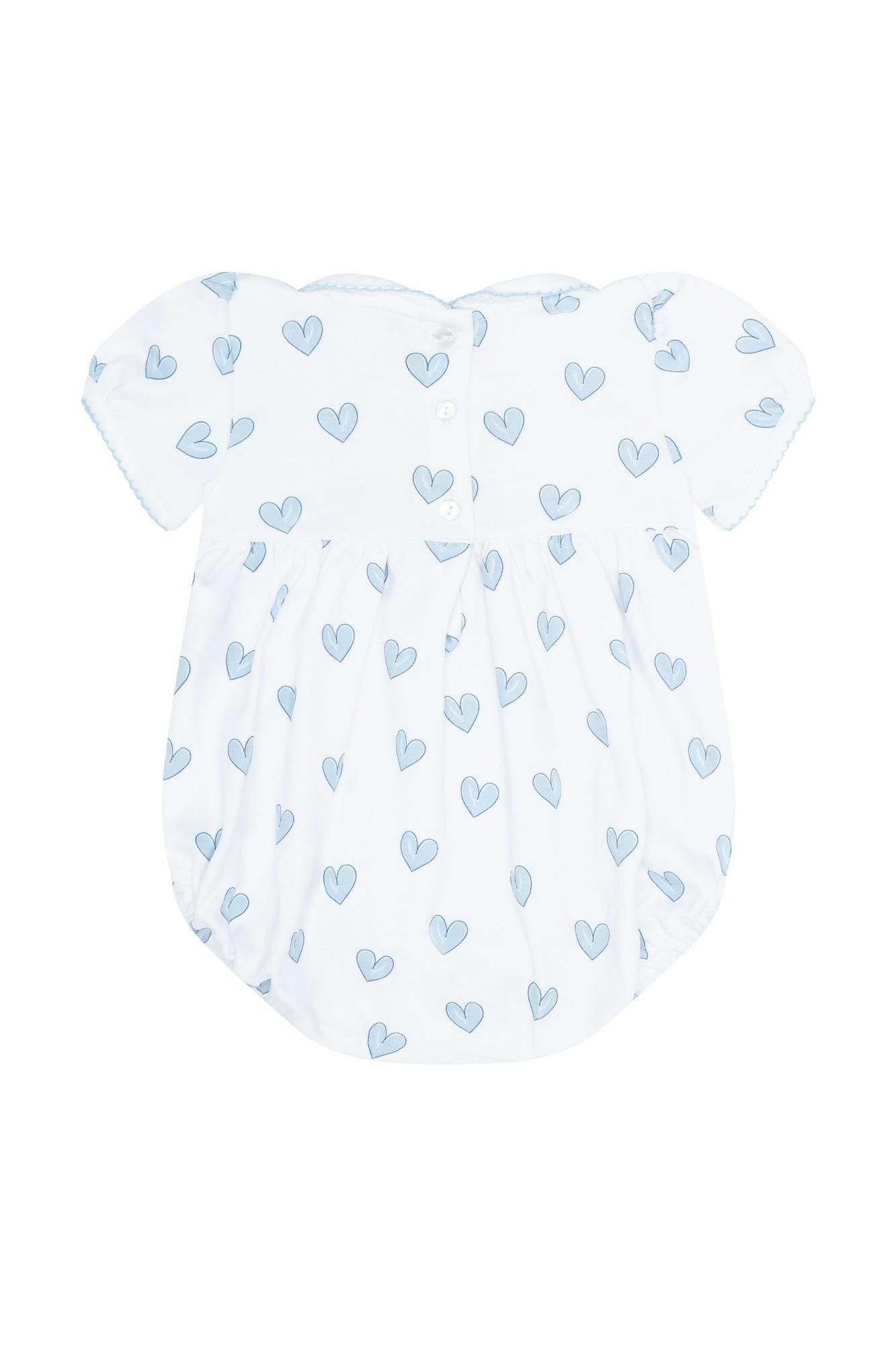 Blue Heart Print Smocked Bubble