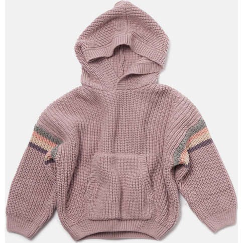 Chunky Ribbed Knit Long Sleeve Front Pocket Boxy Fit Hooded Sweater