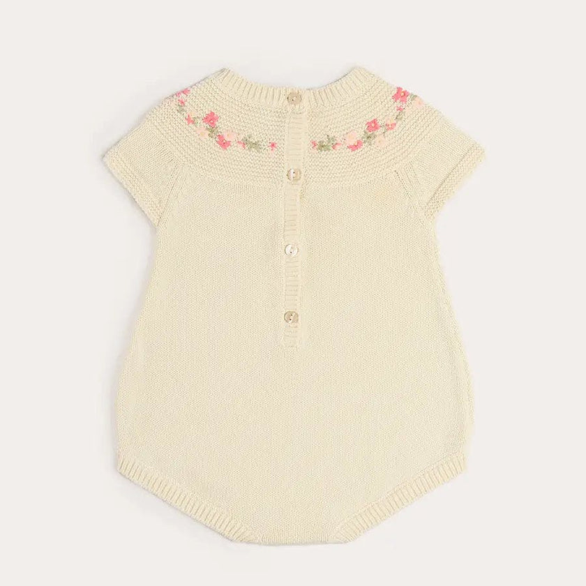 Wildflower Embroidered Knitted Romper in Cream (1-9mths)