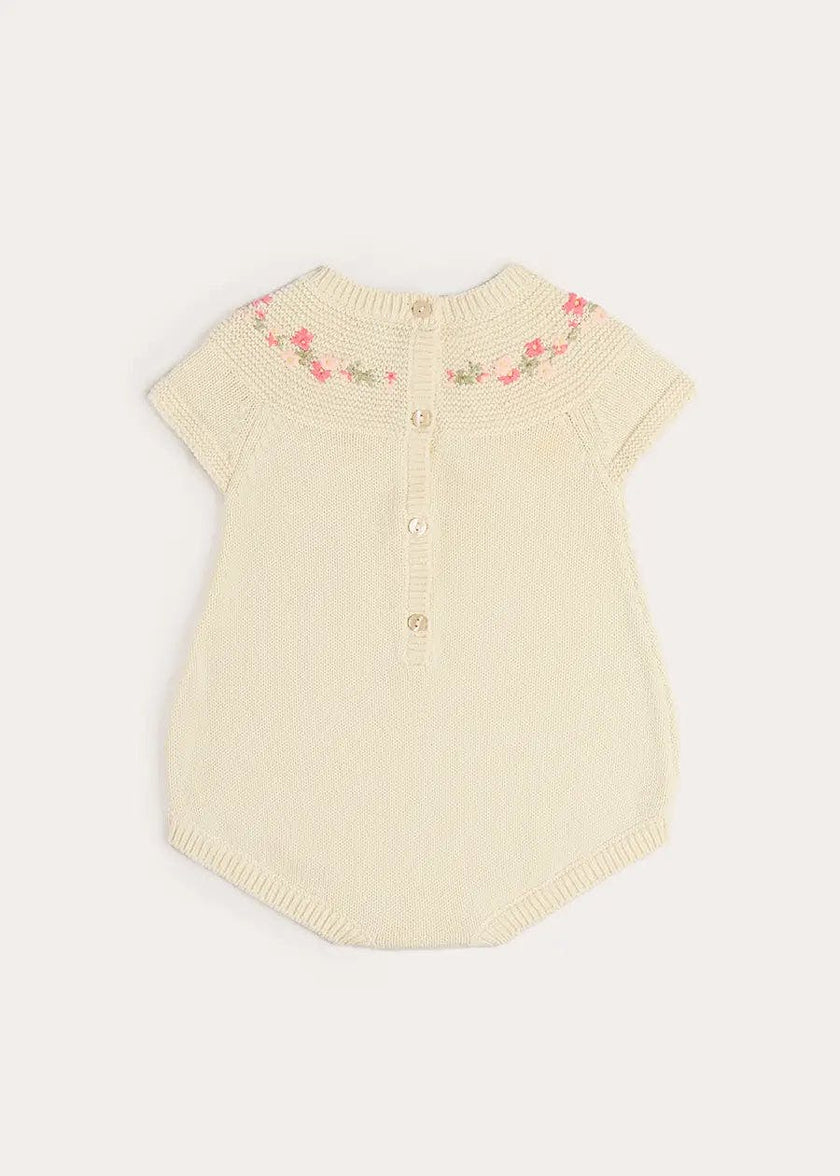 Wildflower Embroidered Knitted Romper in Cream (1-9mths)