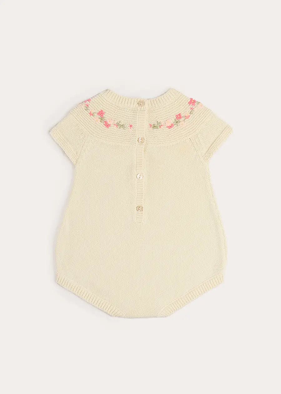 Wildflower Embroidered Knitted Romper in Cream (1-9mths)