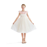 White Silvera Dress with Pink Petal Trim