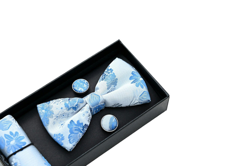 White and Blue Floral Bowtie Set