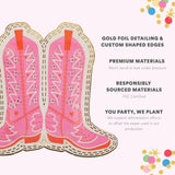 Packed Party Cowboy Boot Die-Cut Paper Dessert Plates 10ct - Gold Foil Pink Boot-Shaped Party Plates, 8 Inch, High Quality 350 GSM