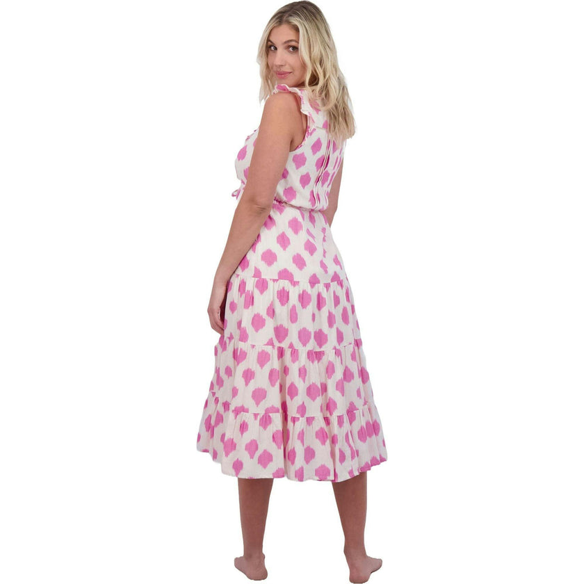 Giselle Women's Maxi Dress White Pink Ikat, Pink