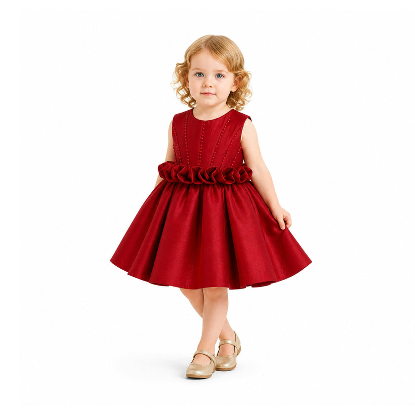 Red Luminara Ruffle Waist Formal Dress