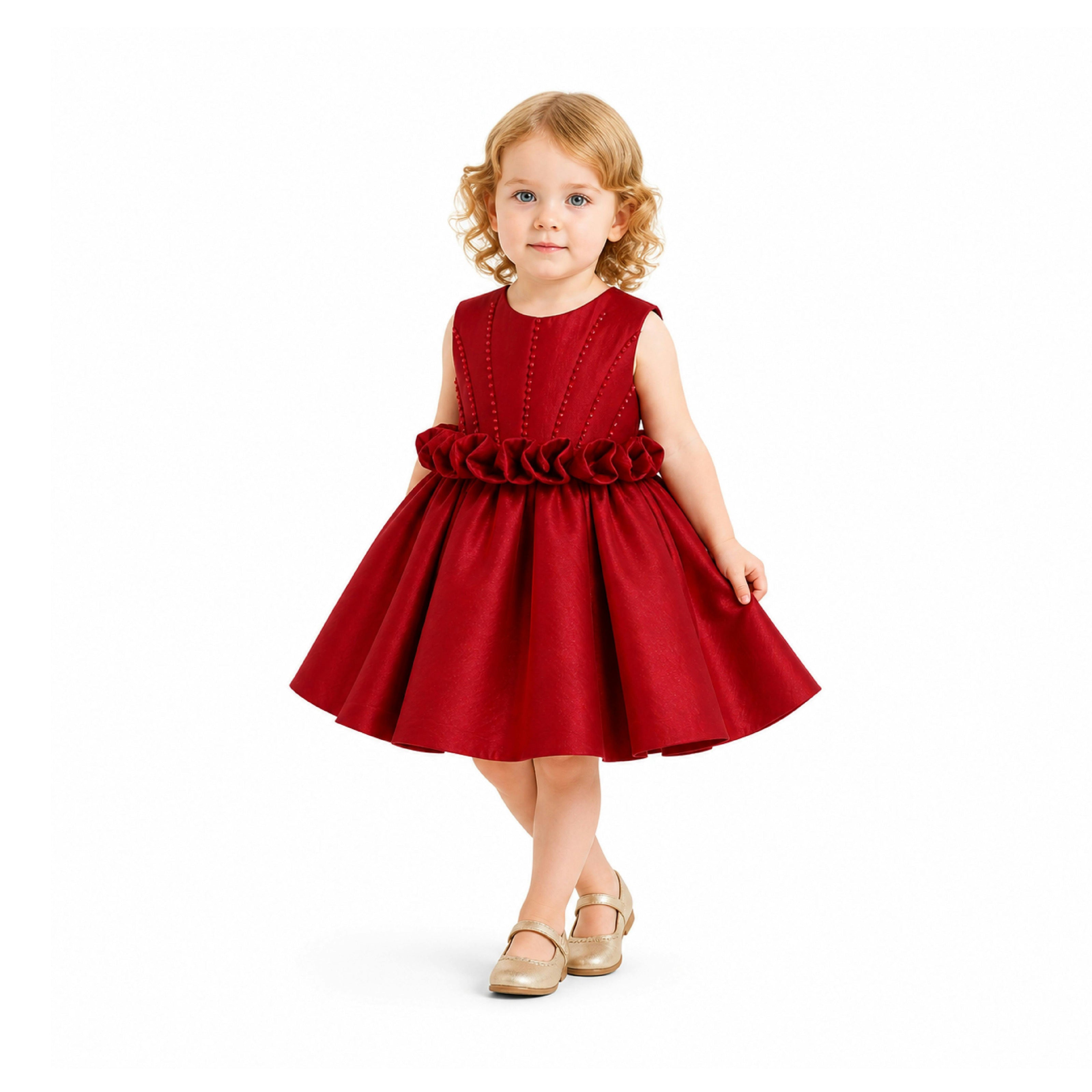 Red Luminara Ruffle Waist Formal Dress