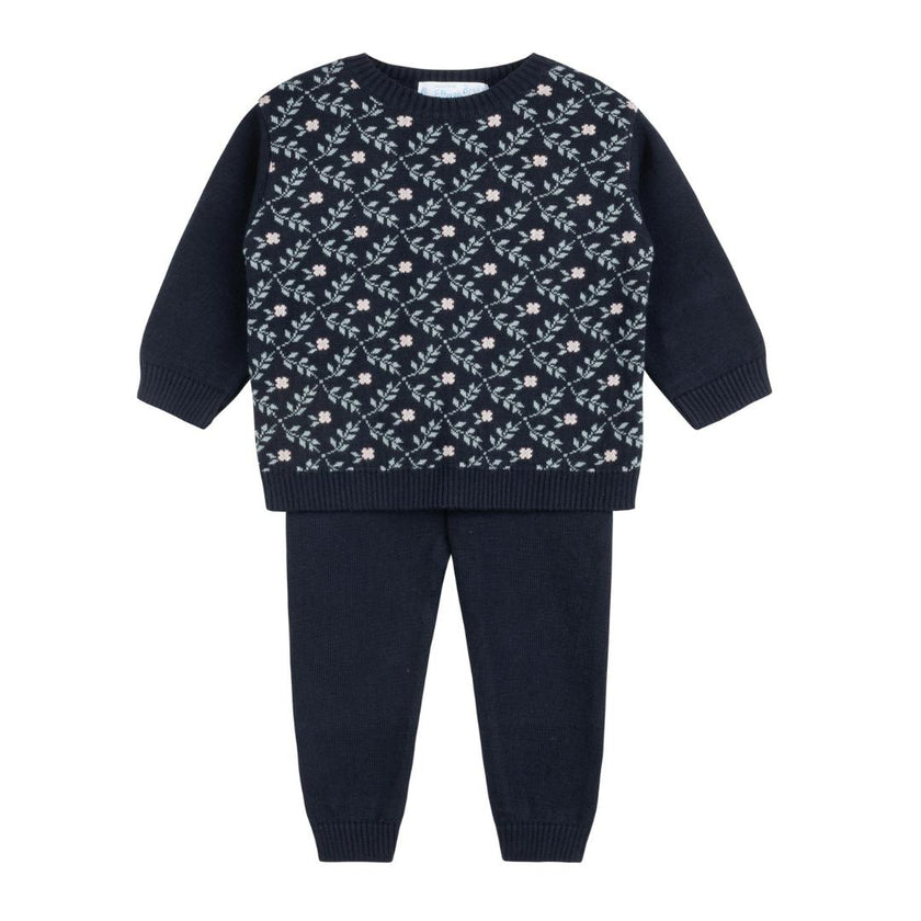 Girls Floral Vine Jacquard Knit Set