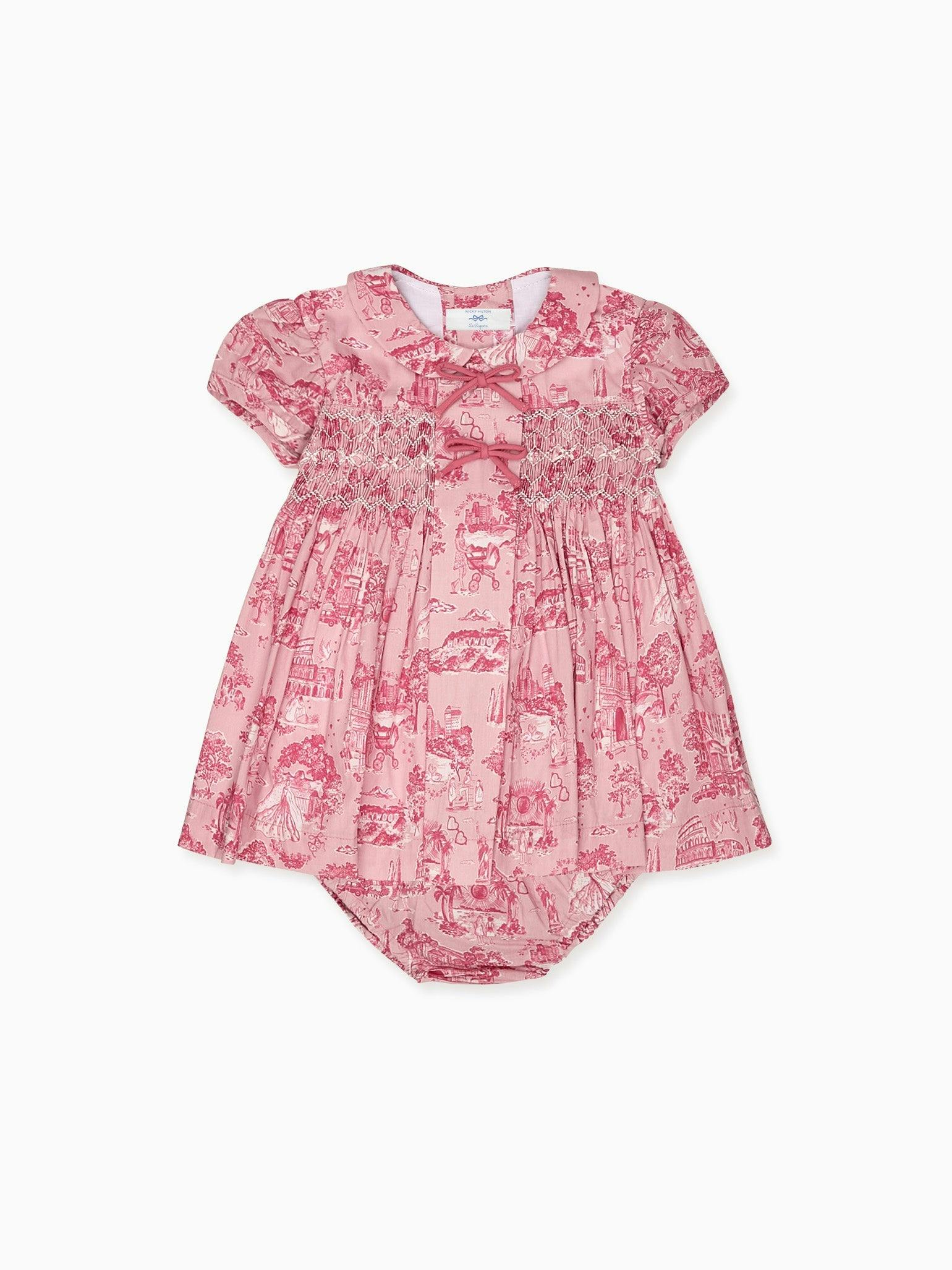Nicky Hilton x La Coqueta Pink Toile de Jouy Theodora Baby Girl Hand-Smocked Set
