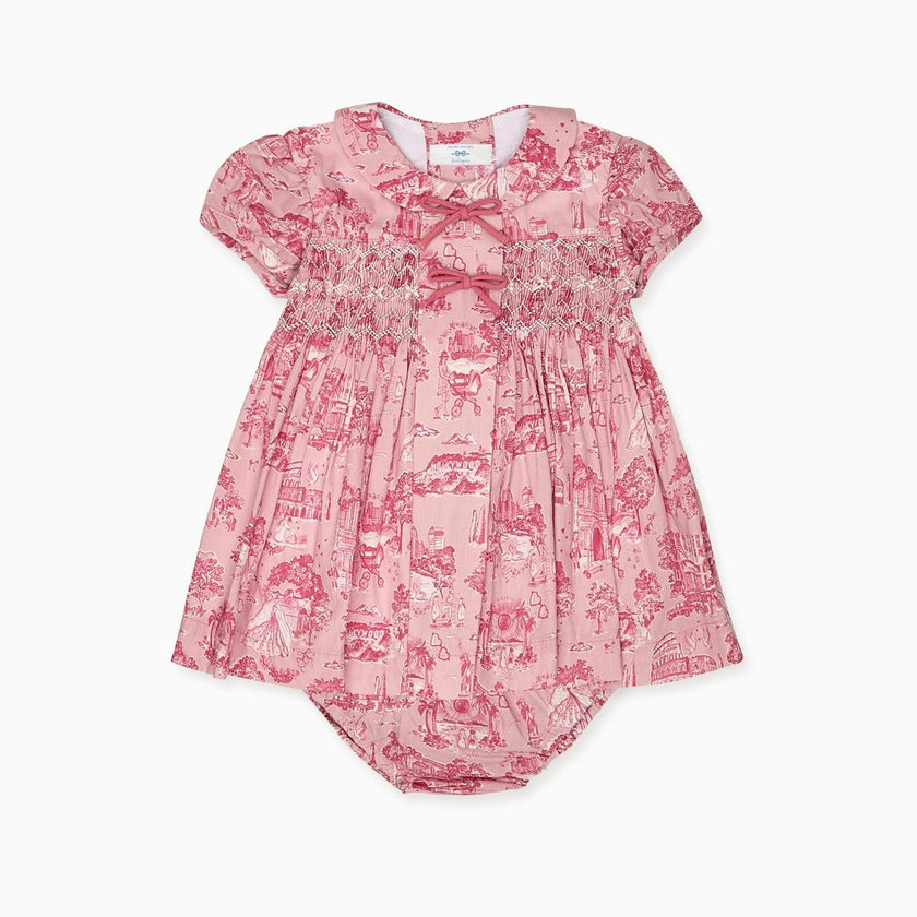 Nicky Hilton x La Coqueta Pink Toile de Jouy Theodora Baby Girl Hand-Smocked Set