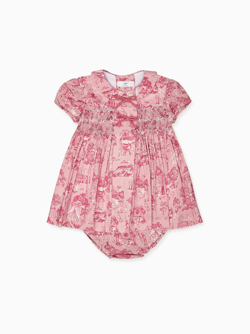 Nicky Hilton x La Coqueta Pink Toile de Jouy Theodora Baby Girl Hand-Smocked Set