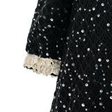 Black Sequin Lace-Trim Dress