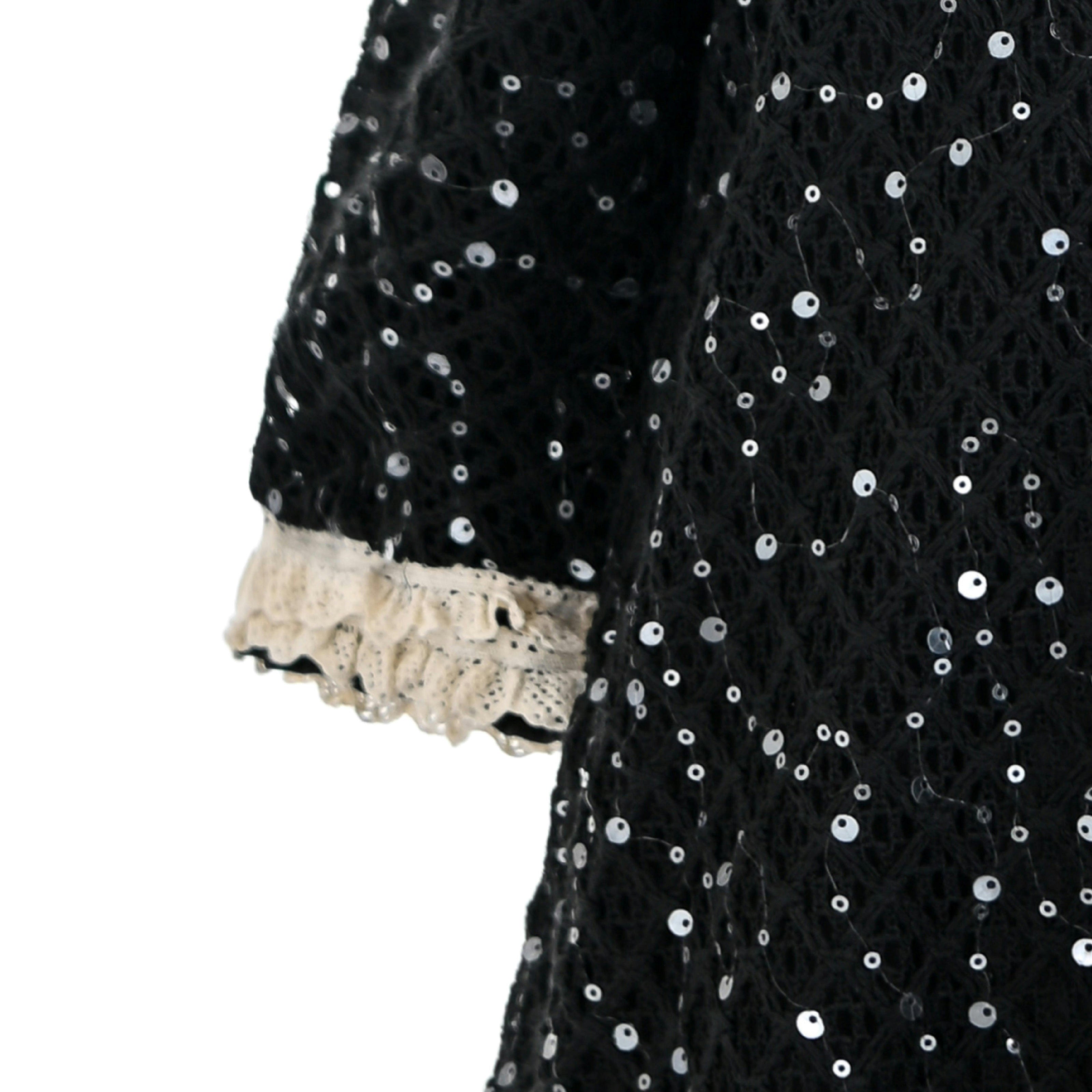 Black Sequin Lace-Trim Dress