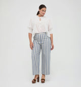 The Mindy Pant -  Coln Ticking Stripe Dusty Blue