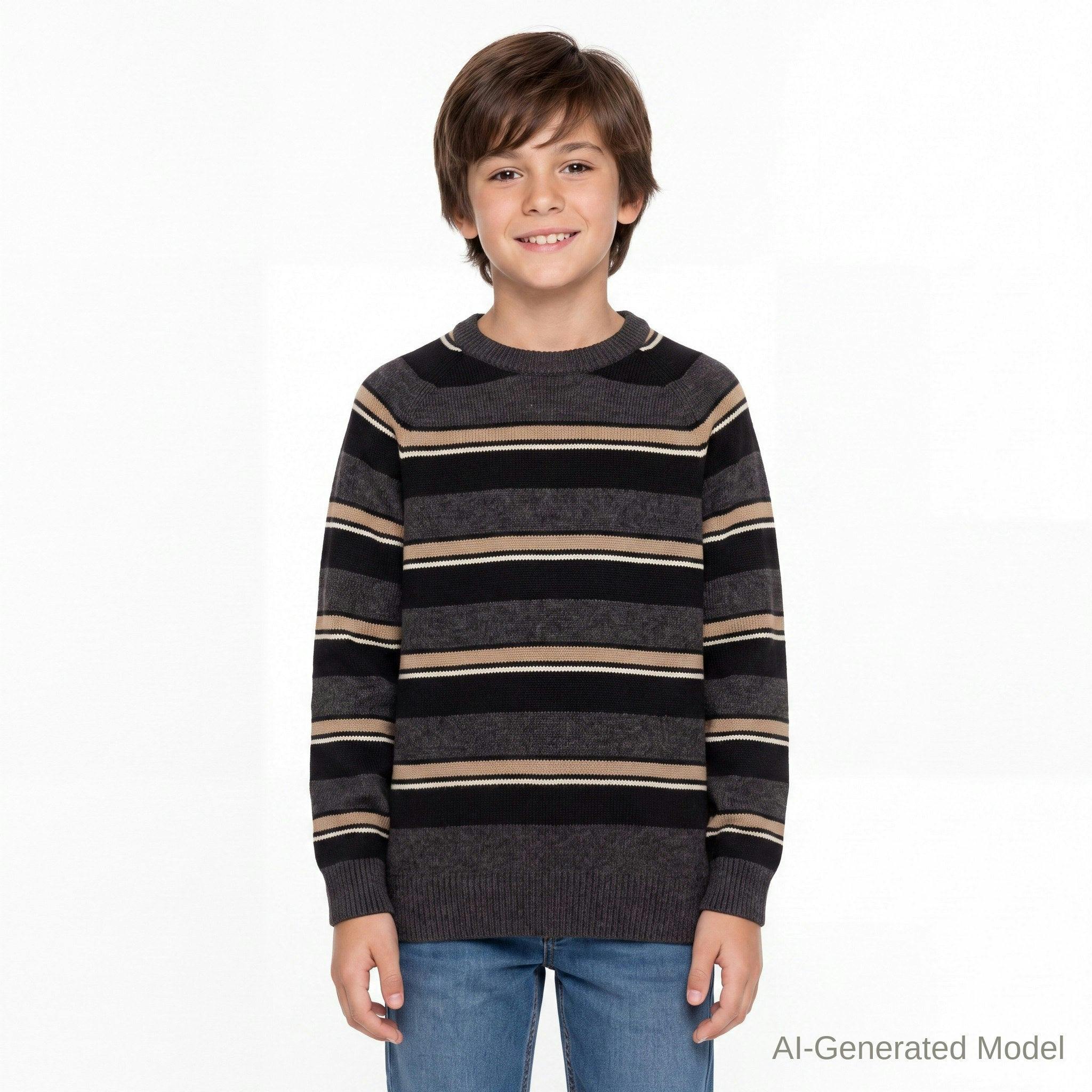 Big Kid (8-18) Boys Striped Crewneck Sweater | Brown